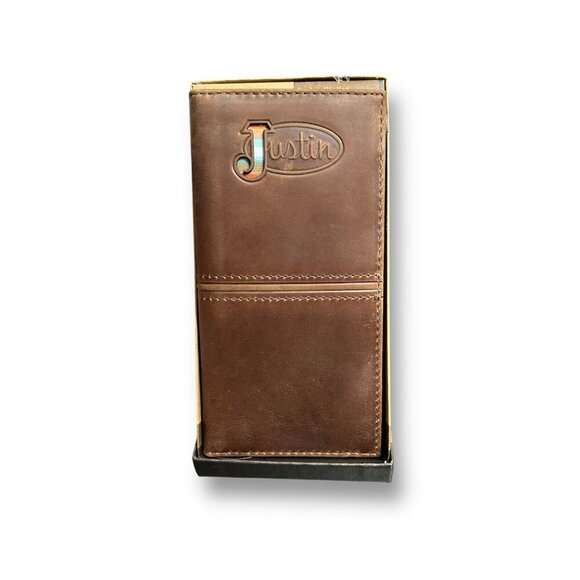 Justin Rodeo Wallet Brown Genuine Leather Tooled Western Stitch RFID Long Bifold - Picture 7 of 7